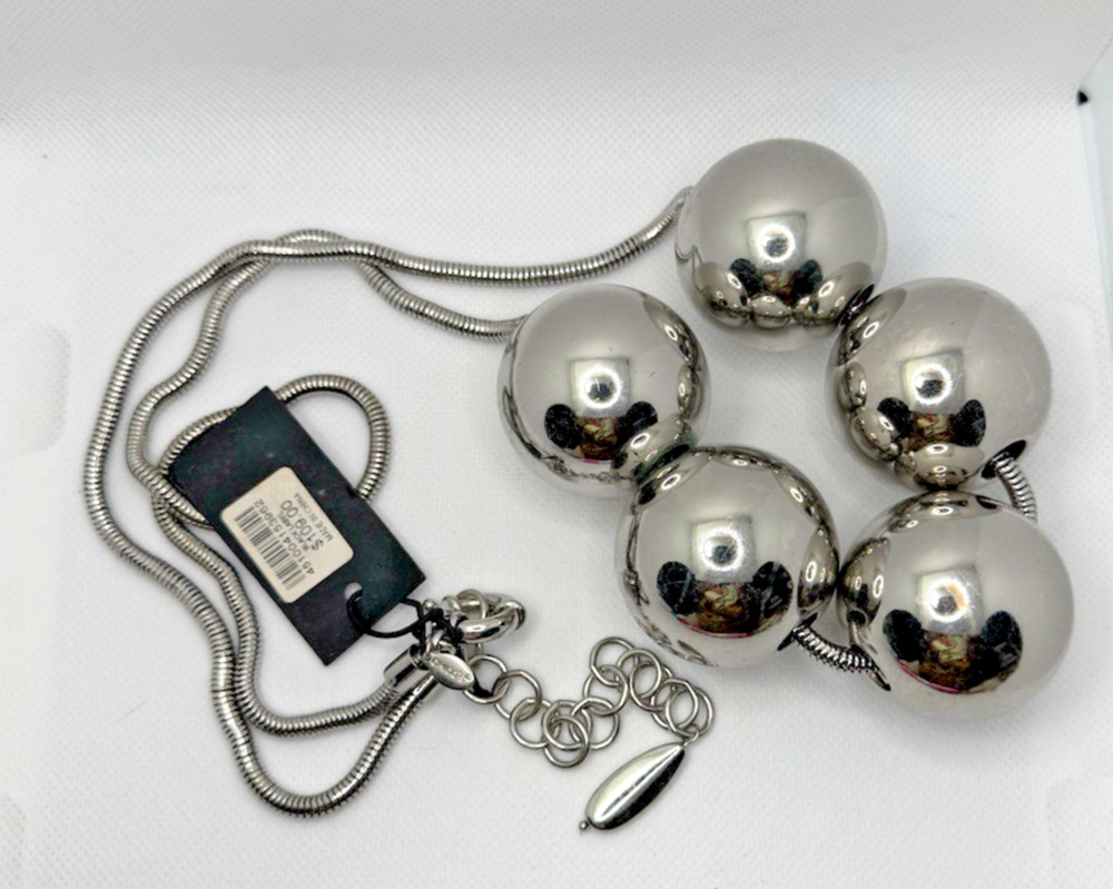 CHICO'S BLACK LABEL NWT $109 Silver Sphere Snake Chain Necklace 32-35" 5 Balls